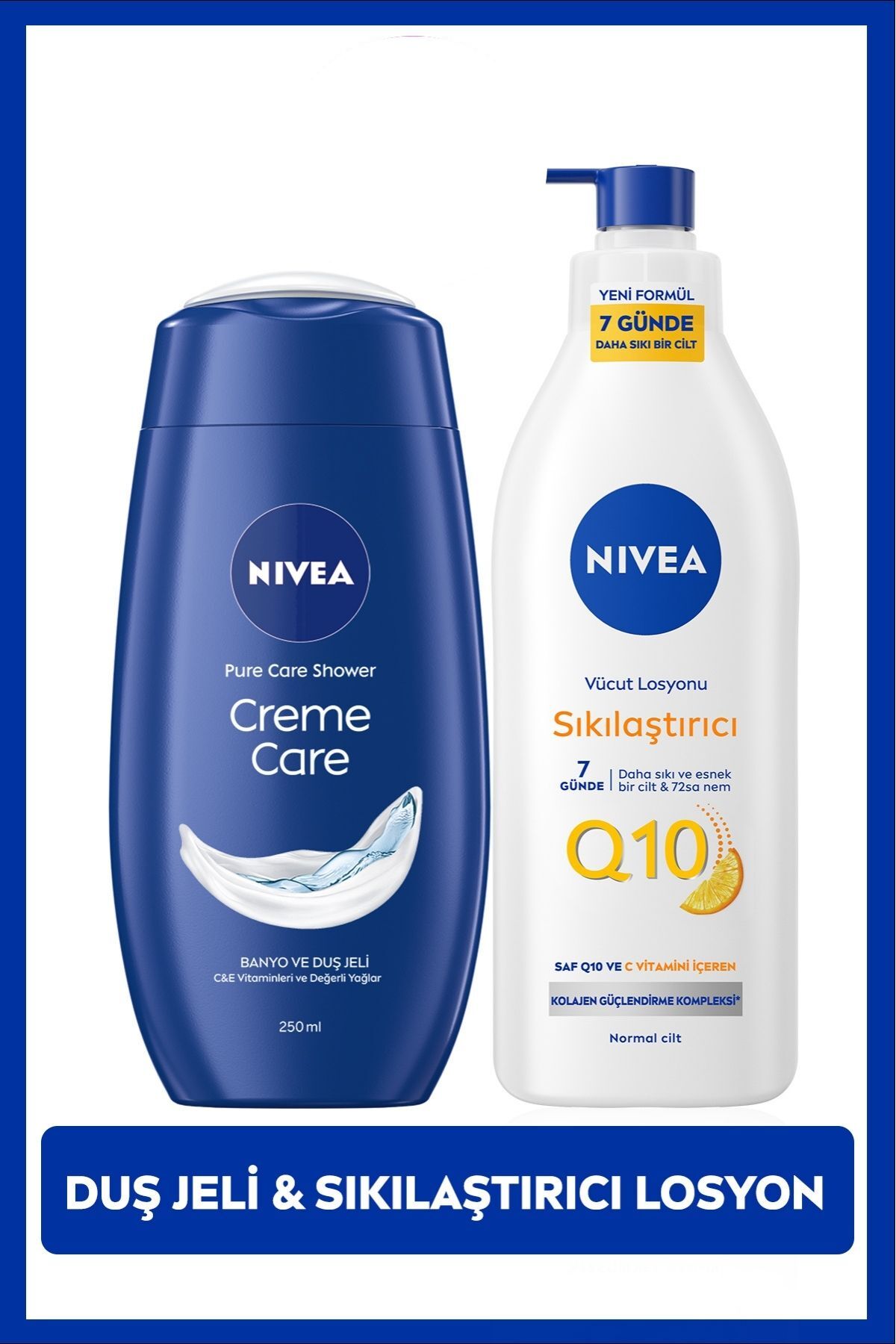 Nivea Creme Care Moisturizing Shower Gel 250ml and Q10 Firming Body Care Lotion 400ml, Care Set