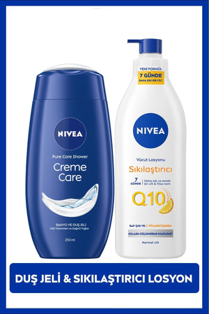 Nivea Creme Care Moisturizing Shower Gel 250ml and Q10 Firming Body Care Lotion 400ml, Care Set