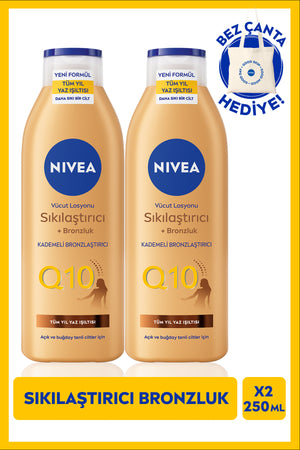 Nivea Q10 Firming and Bronzing Body Care Lotion 250ml, Moisturizer, X2 Pieces, Gift Bag