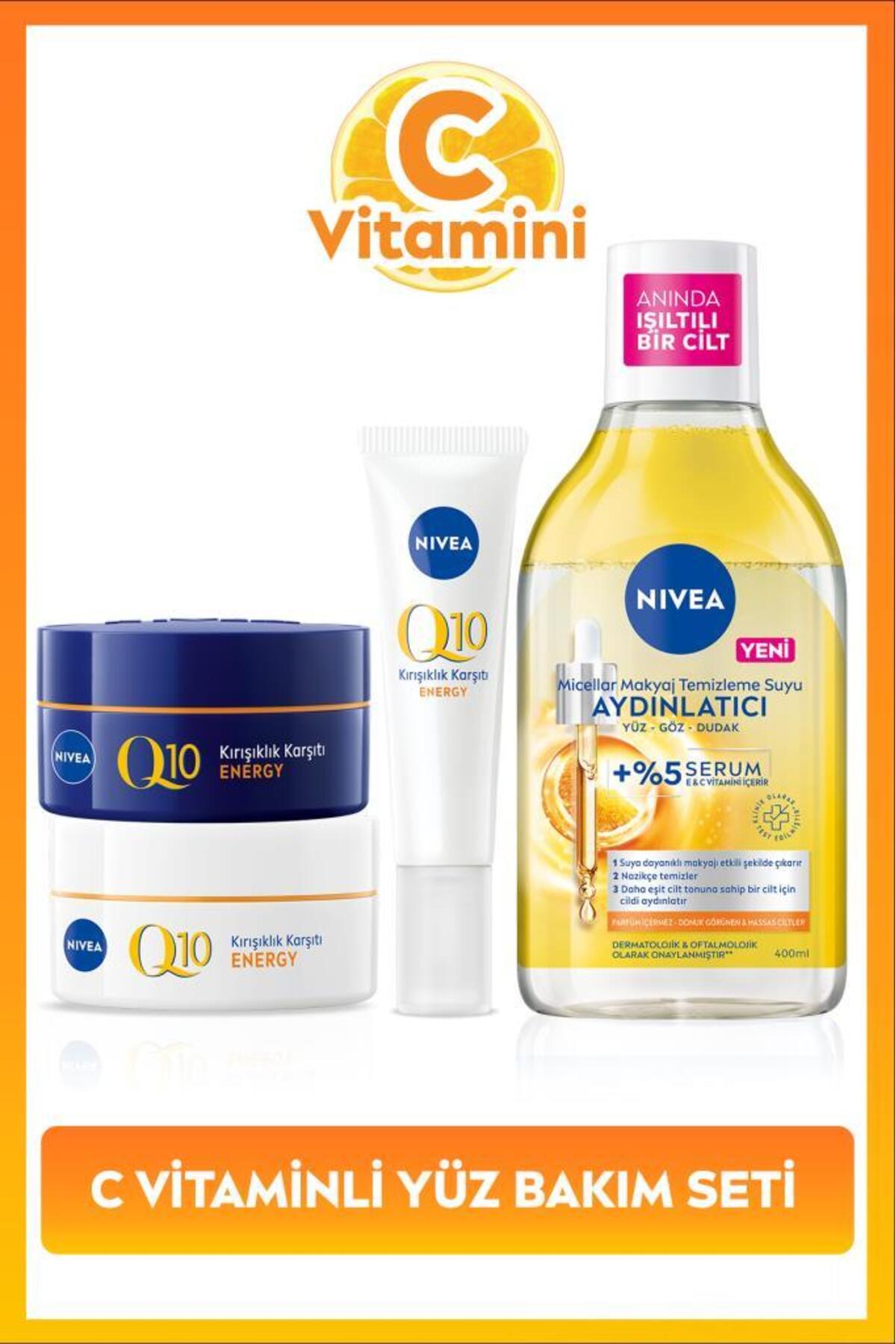 Nivea Vitamin C Dowry Set, Micellar Make-up Cleansing Water 400ml, Eye Cream 15ml, Day and Night Face Cream