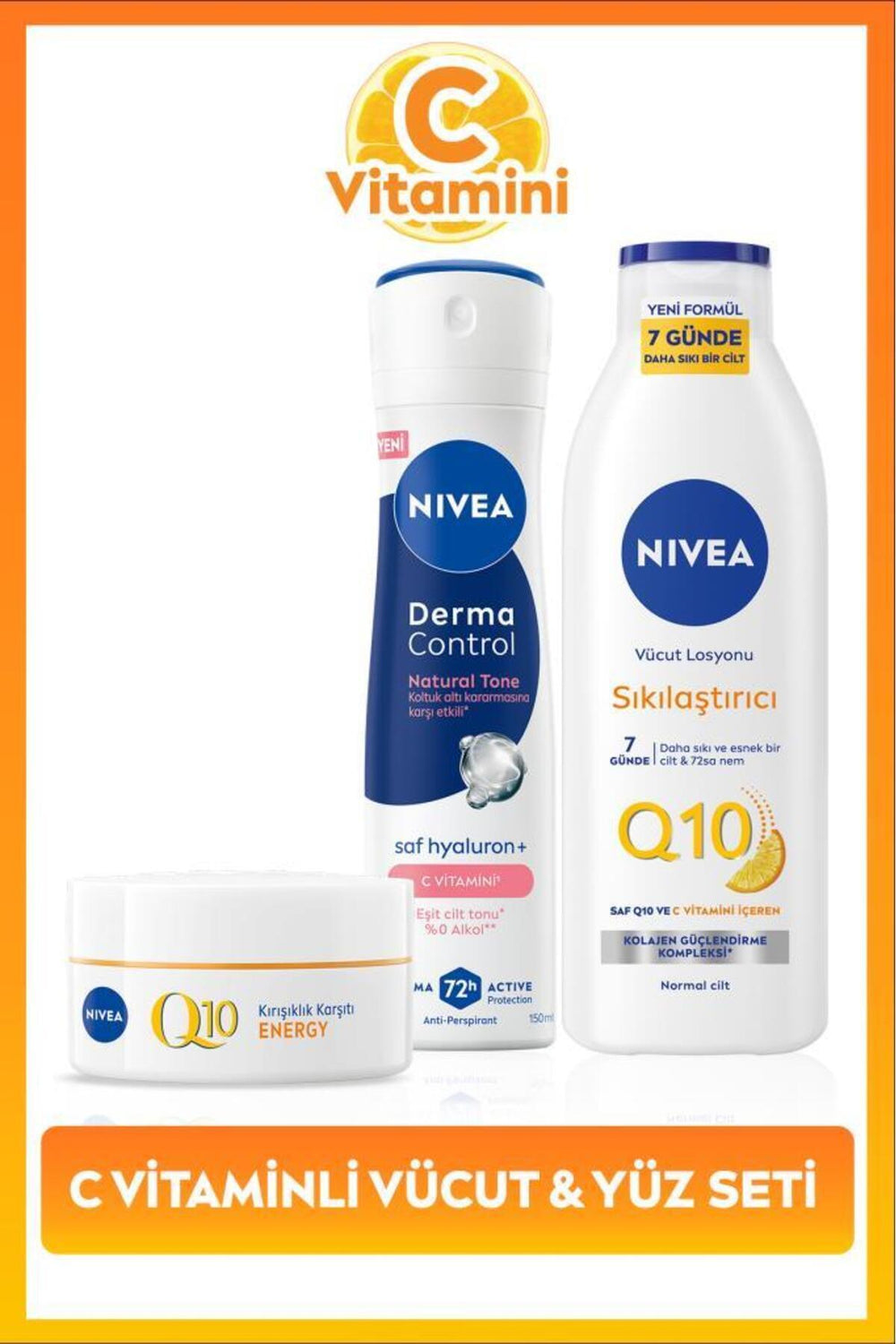 Nivea Women's Spray Deodorant Derma Control Natural Tone 150ml, Q10 Firming Lotion 400ml and Day Cream