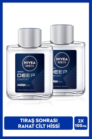Nivea MEN Men's After Shave Moisturizing Lotion Deep Comfort 100ml, Anti-Irritation, X2 Pieces