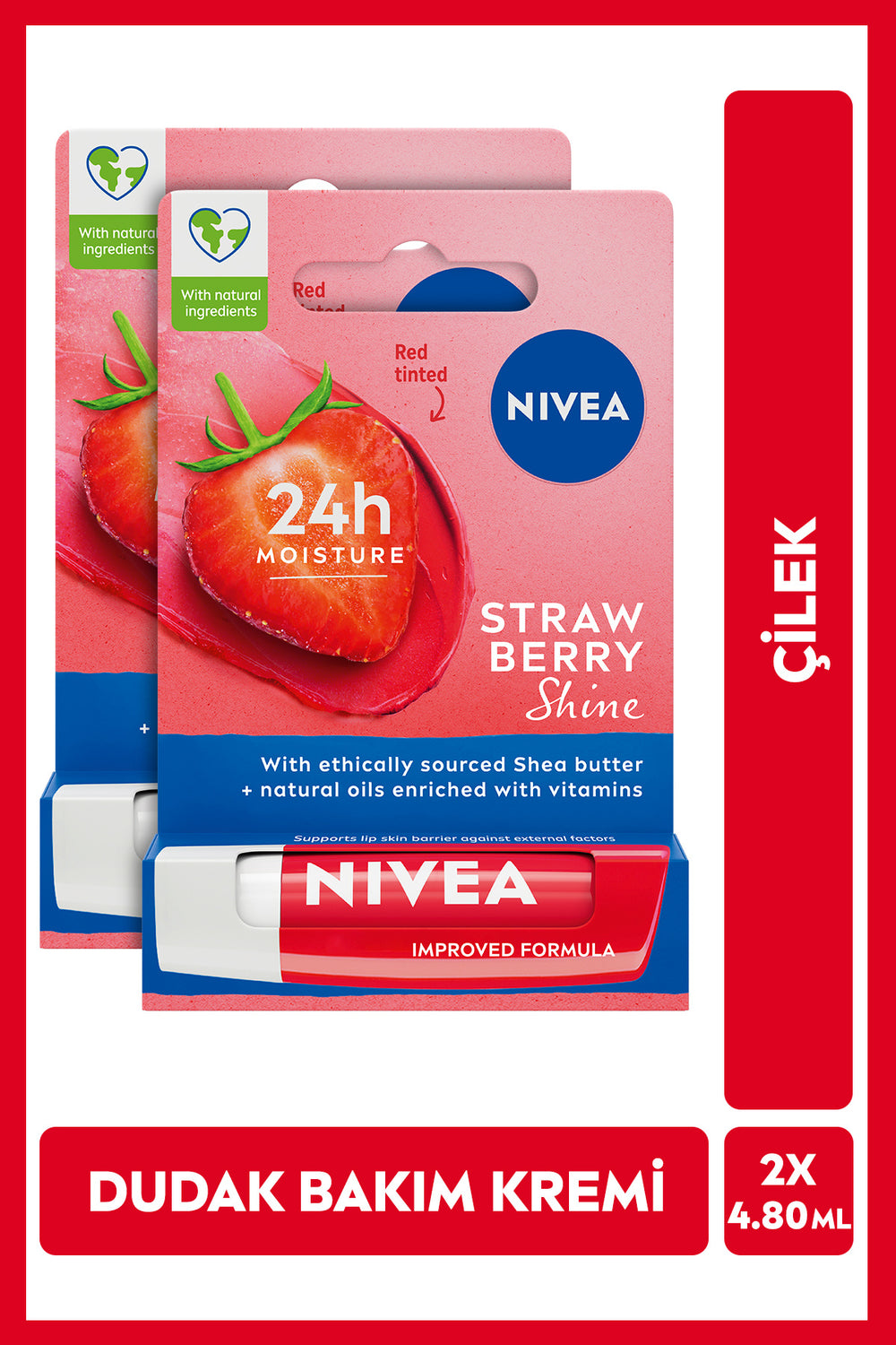 Nivea Cherry Colored Lip Care Cream 4.8gr, Moisturizer, Light Red Shine, Lip Gloss, X2 Pieces