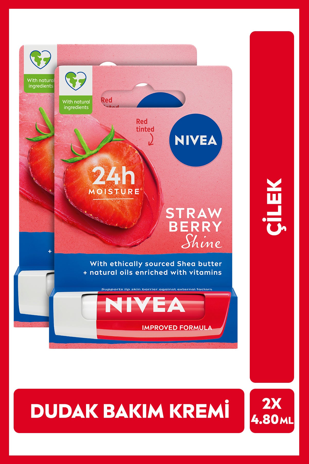 Nivea Cherry Colored Lip Care Cream 4.8gr, Moisturizer, Light Red Shine, Lip Gloss, X2 Pieces