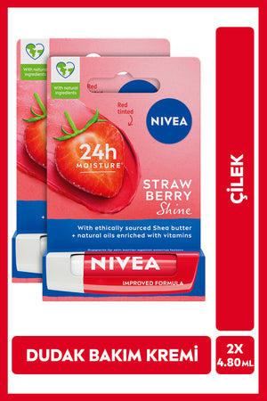 Nivea Cherry Colored Lip Care Cream 4.8gr, Moisturizer, Light Red Shine, Lip Gloss, X2 Pieces