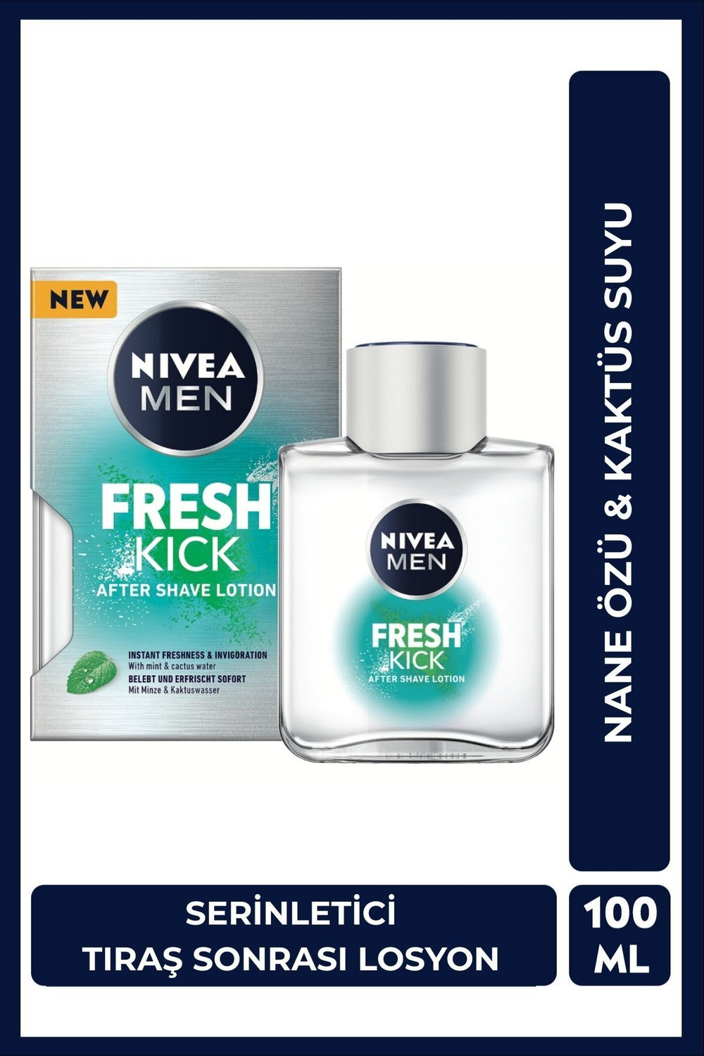 Nivea MEN Men's After Shave Lotion Cool Kick Fresh 100ml, Cactus Water, Mint Extracts, Cooling Freshness