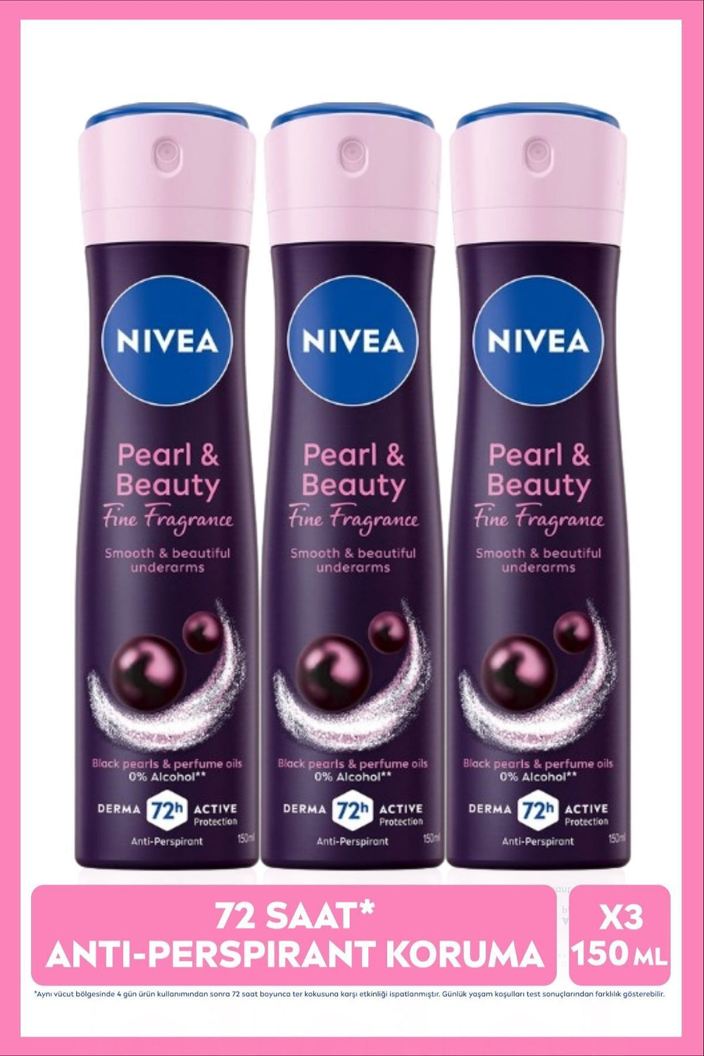 Nivea Women's Spray Deodorant Pearl&Beauty Fine Fragrance 150ml, 72 Hours Sweat Protection, Alcohol-Free, X3 Pieces
