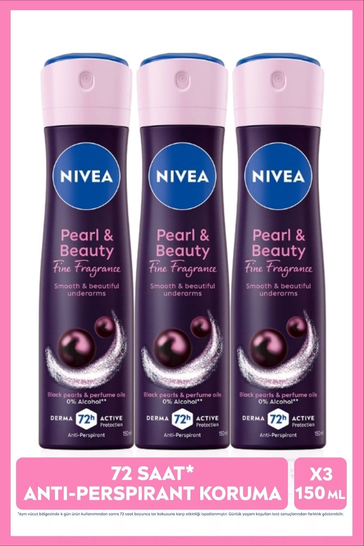 Nivea Women's Spray Deodorant Pearl&Beauty Fine Fragrance 150ml, 72 Hours Sweat Protection, Alcohol-Free, X3 Pieces