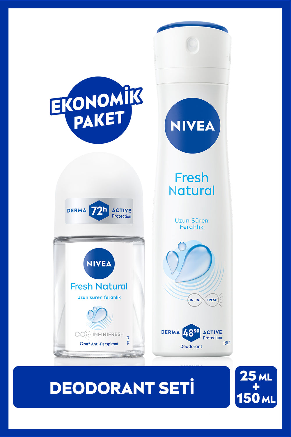 Nivea Women's Spray Deodorant Fresh Natural 150ml and Mini Roll-on 25ml, Protection Against Sweat Odor, Freshness
