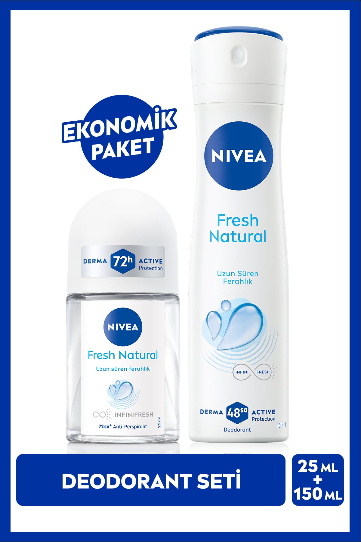 Nivea Women's Spray Deodorant Fresh Natural 150ml and Mini Roll-on 25ml, Protection Against Sweat Odor, Freshness