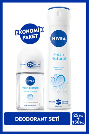 Nivea Women's Spray Deodorant Fresh Natural 150ml and Mini Roll-on 25ml, Protection Against Sweat Odor, Freshness