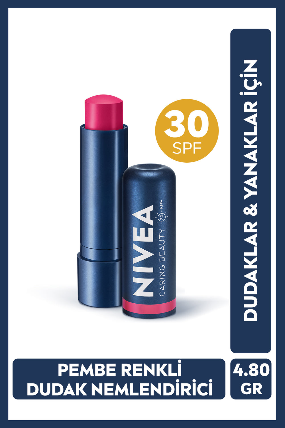 Nivea Colored Lip Care Cream, pink, 4,8gr, moisturizing, spf30, natural oils, Vitamin E, for lips and cheeks