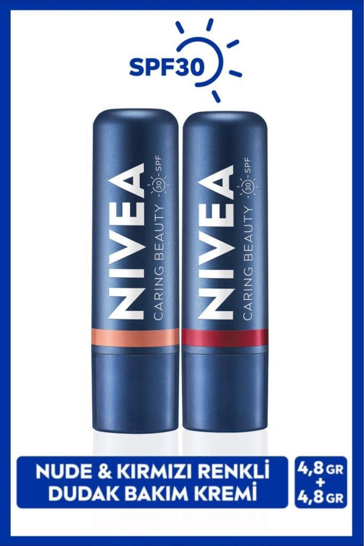 Nivea Nude and Red Colored Moisturizing Lip Care Cream 4.8gr, SPF30 Sunscreen, Blush Effect