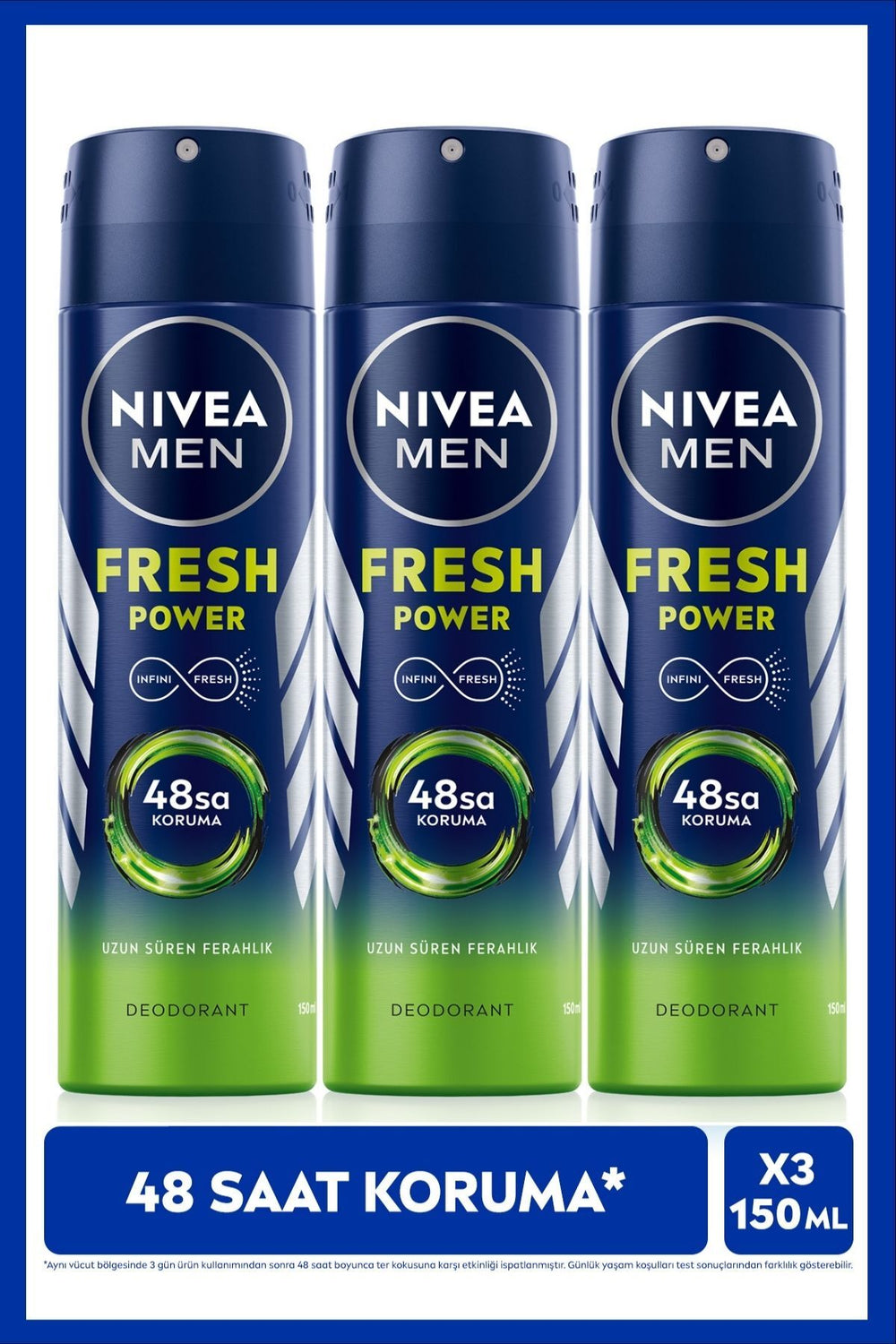 Nivea MEN Men's Spray Deodorant Fresh Power 150ml, 48 Hours Protection Against Sweat, X3 Pieces,