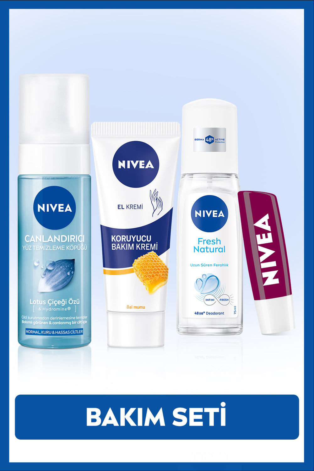 Nivea Women's Pump Deodorant 75ml, Facial Cleansing Foam 150ml, Hand Cream, Blackberry Lip Cream