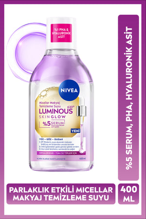 Nivea Luminous630 Skin Glow Shine Effective Micellar Makeup Cleansing Water 400ml, Serum, Hyaluronic Acid