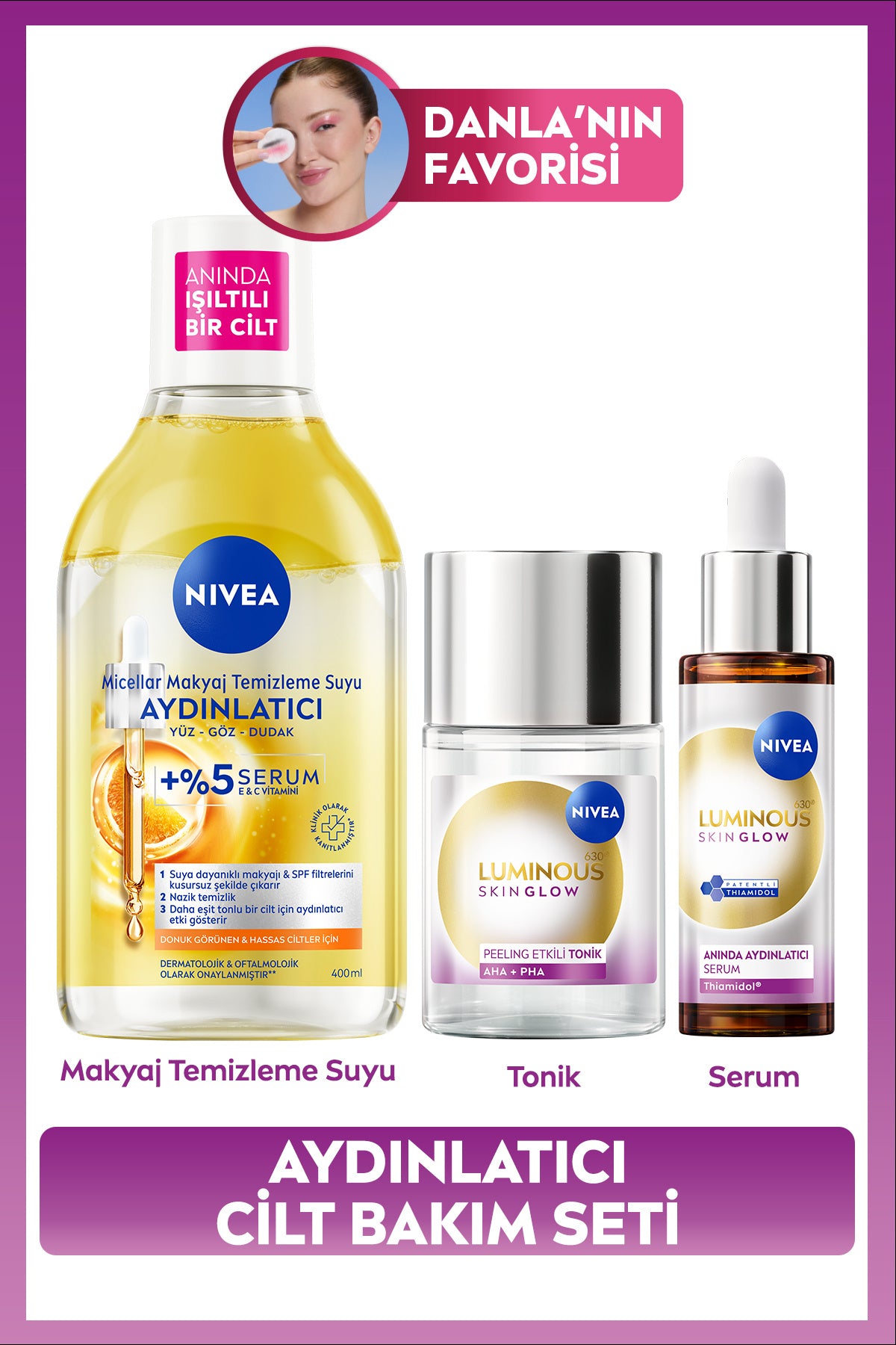 Nivea Brightening Skin Care Set, Moisturizing Serum, Tonic, Micellar Make-up Cleansing Water, Vitamin C,