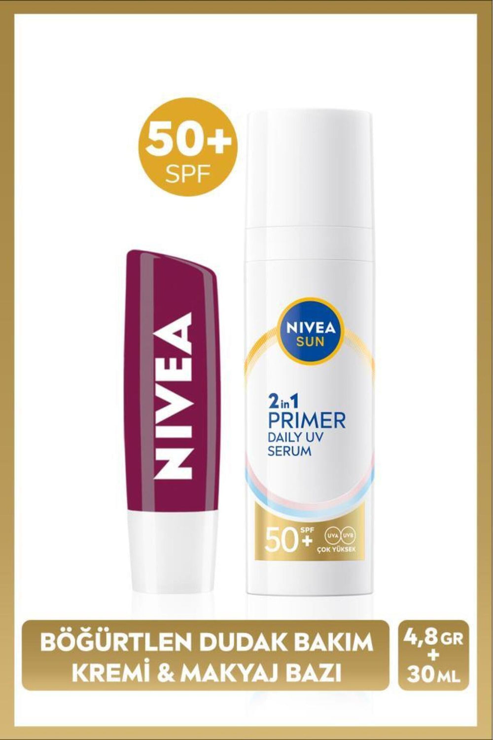Nivea SUN SPF50 Primer Moisturizing Makeup Base 30ml and Blackberry Moisturizing Lip Balm and Gloss