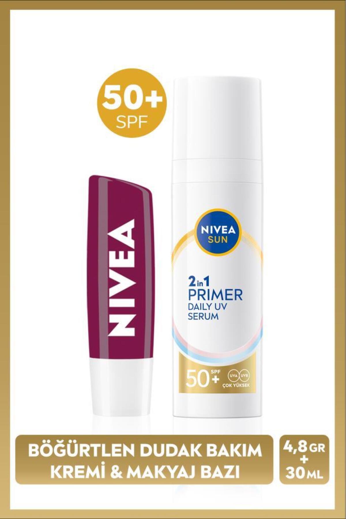 Nivea SUN SPF50 Primer Moisturizing Makeup Base 30ml and Blackberry Moisturizing Lip Balm and Gloss