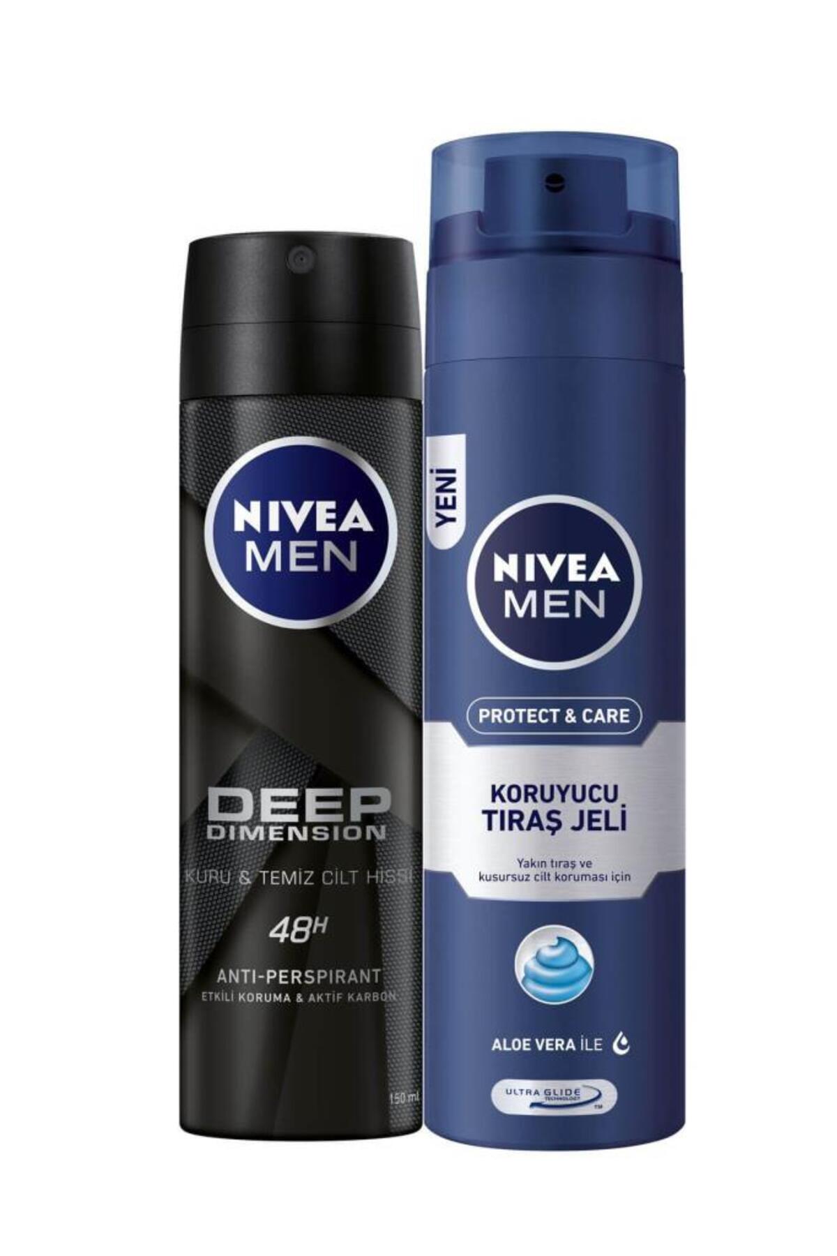 Nivea Deep Men's Deosprey 150ml Shaving Gel 200 ml for Protective and Care