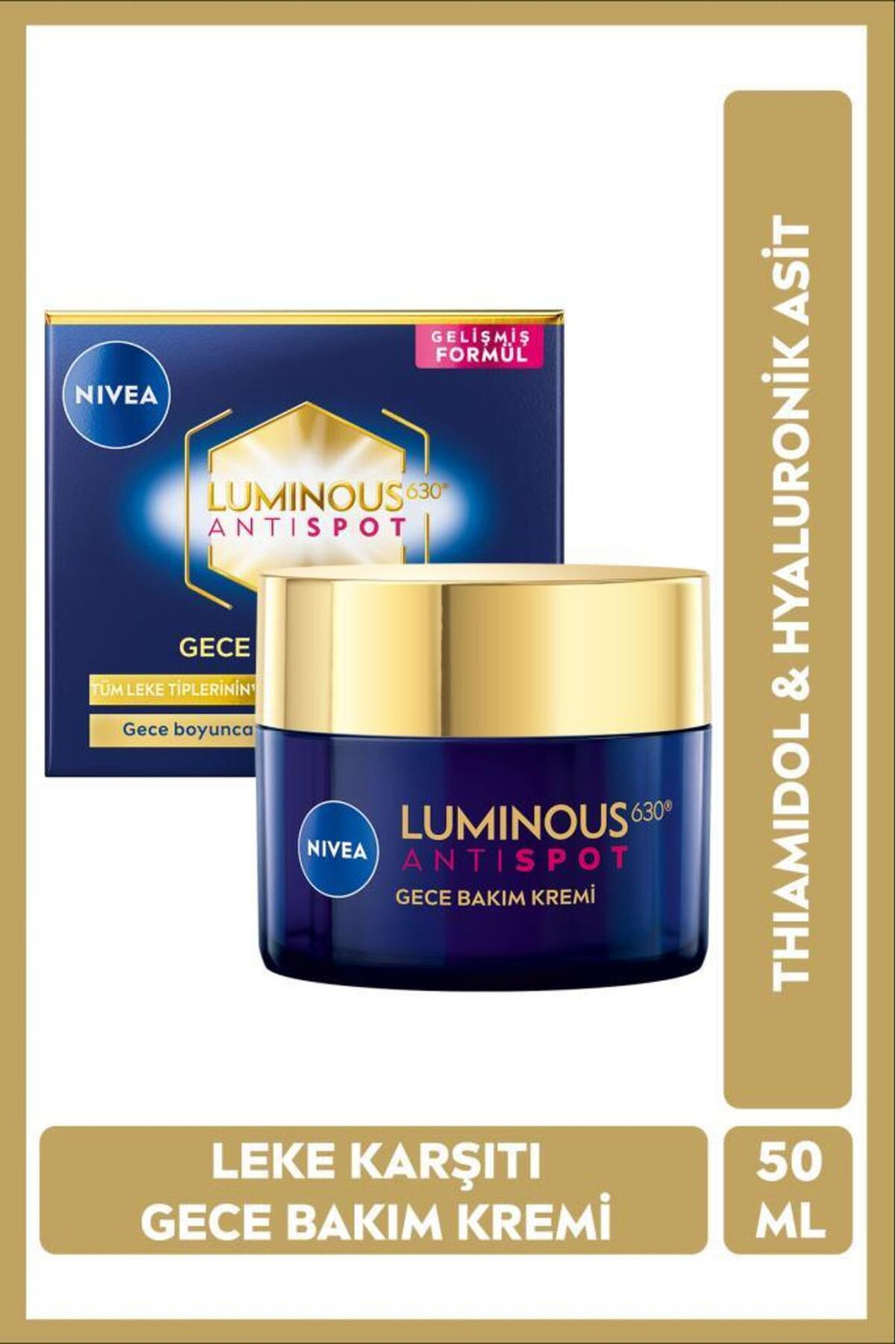 Nivea Luminous630 Thiamidol Effective Anti-Blemish Night Face Care Cream 50ml, Hyaluronic Acid, Moisturizer
