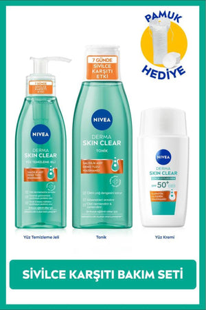 Nivea SPF50 Derma Skin Clear Anti-Sunscreen Cream 40ml, Facial Cleansing Gel and Tonic, Cotton