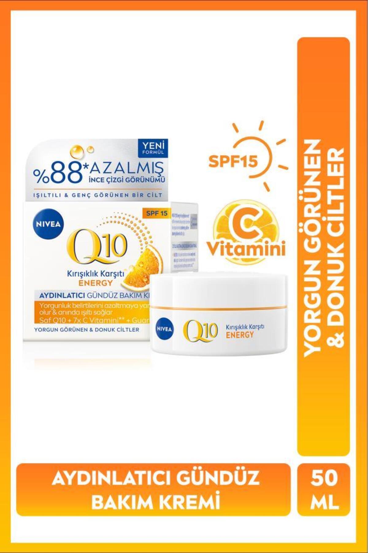 Nivea SPF15 Q10 Energy Anti-Wrinkle Brightening Day Face Cream 50ml, Vitamin C, Moisturizing