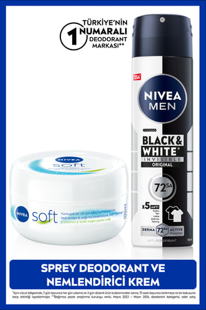 Nivea MEN Men's Spray Deodorant Black&White Invisible Original and Soft Moisturizing Body Care Cream 100ml