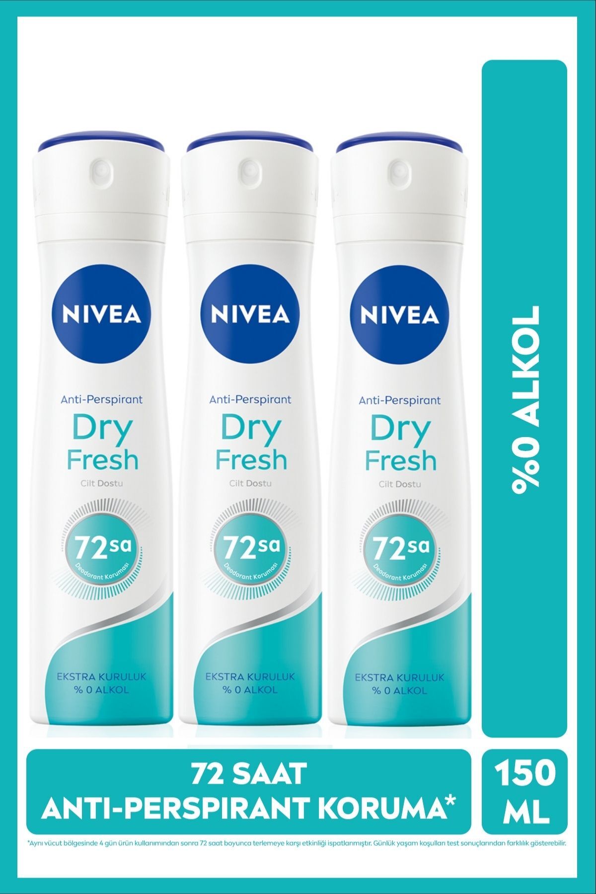 Nivea Women's Spray Deodorant Dry Fresh 150ml, 72 Hours Anti-Sweat, Alcohol-free, X3 Pieces, Advantageous Package