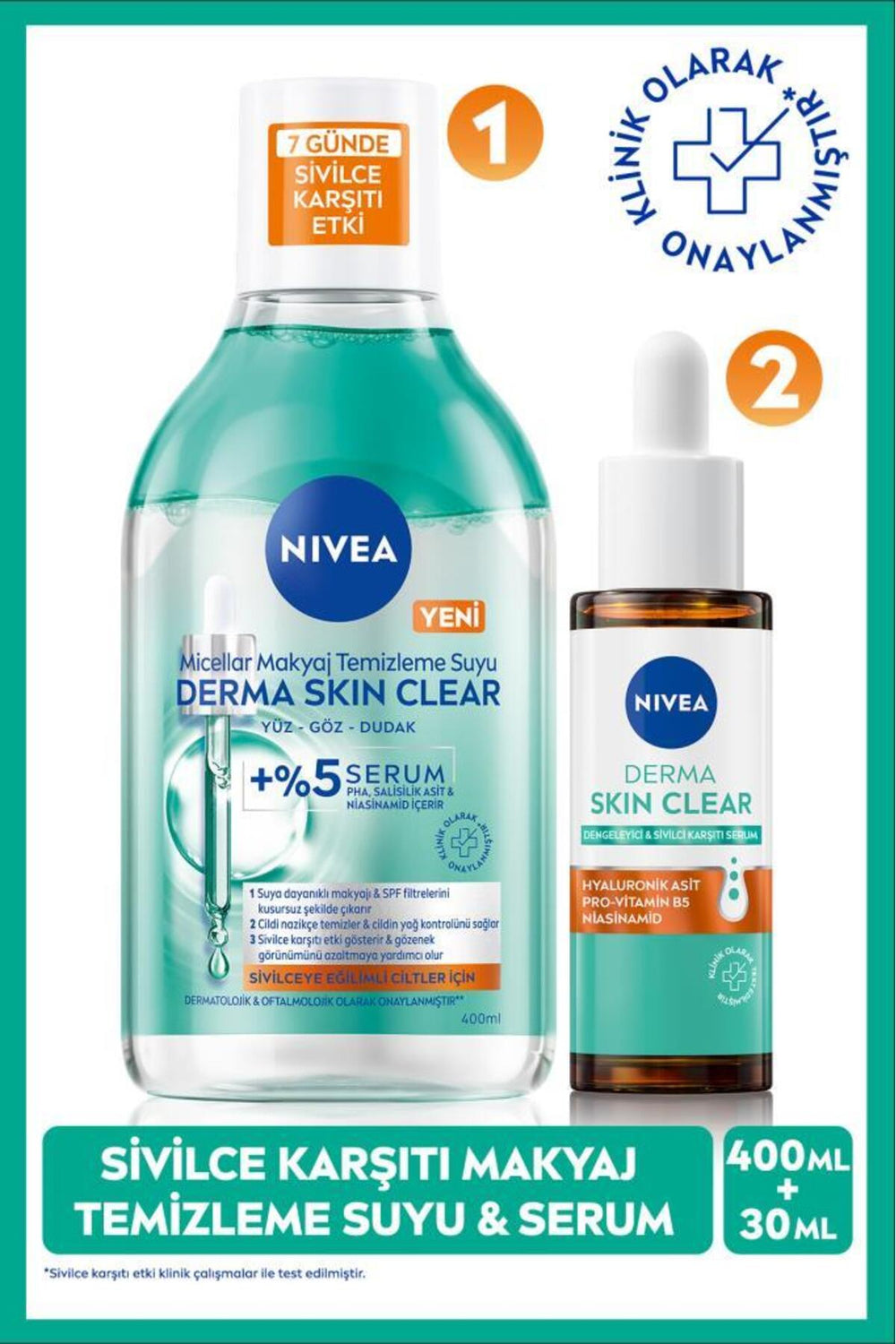 Nivea Derma Skin Clear Anti-Skin Serum 30ml and Micellar Make-up Cleansing Water 400ml, niacinamide