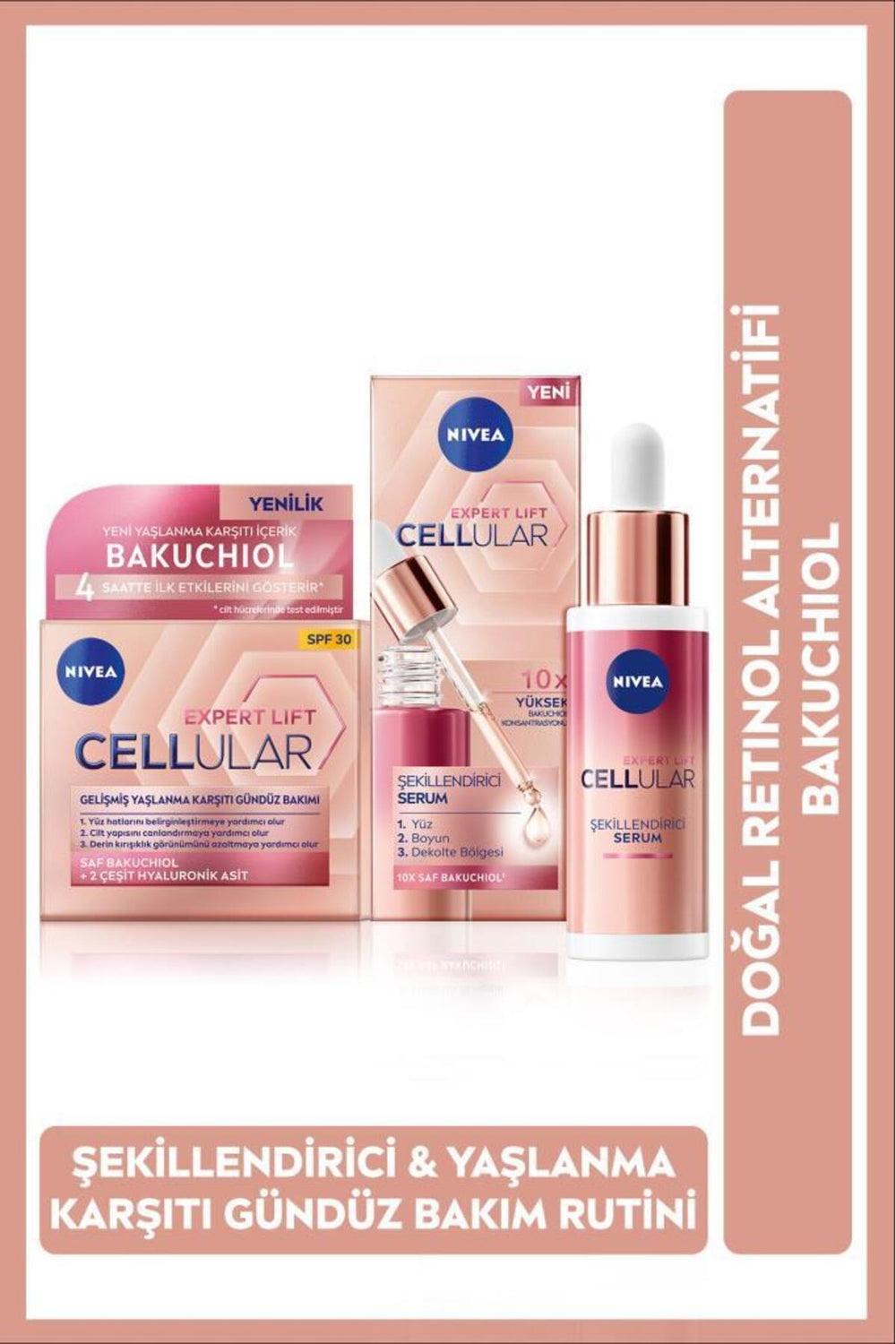 Nivea Cellular Natural Retinol Alternative Bakuchiol Skin Serum30ml and Hyaluronic Acid Day Face Cream50ml