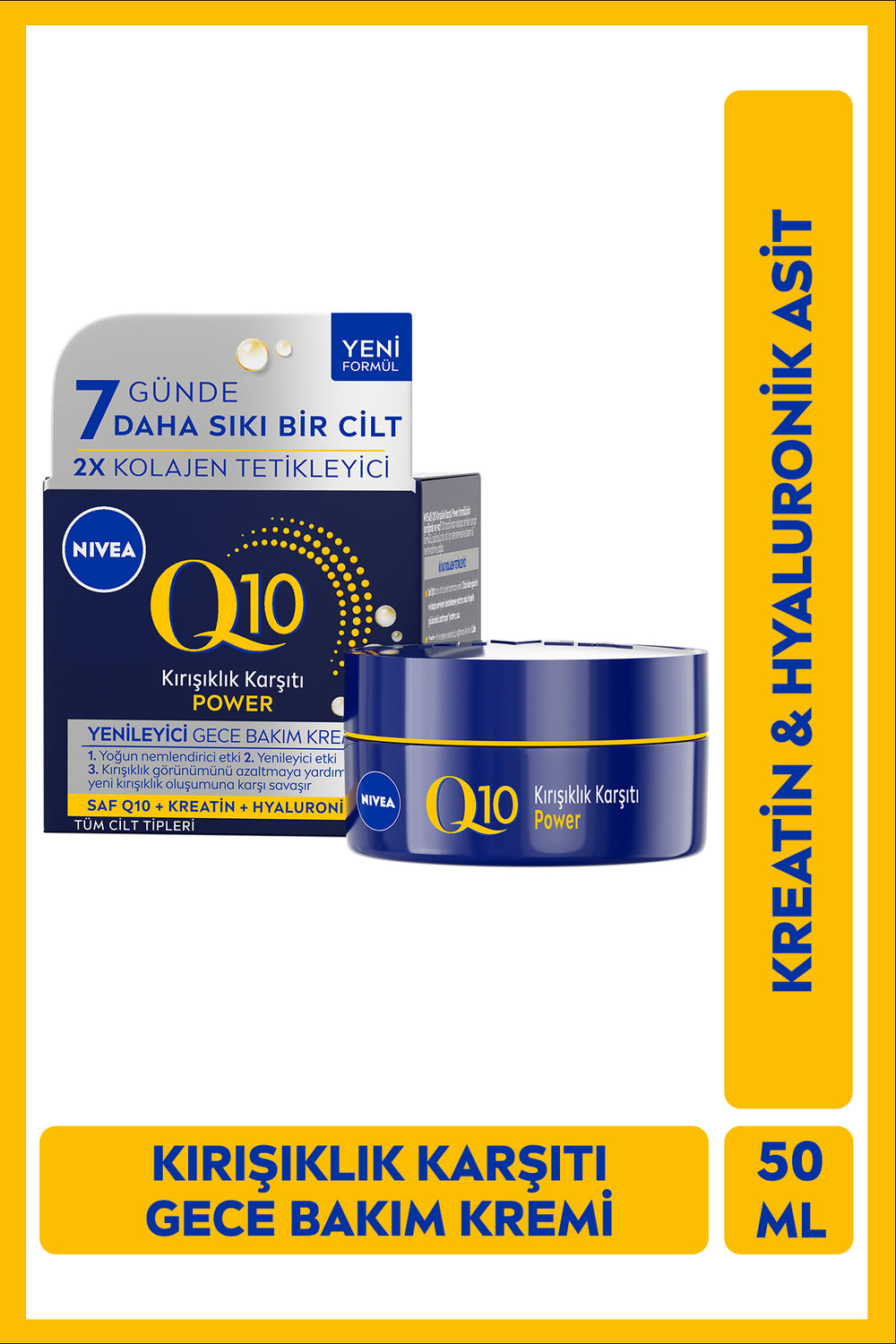 Nivea Q10 Power Anti-Wrinkle and Renewal Night Face Care Cream 50ml, Moisturizer, Hyaluronic Acid