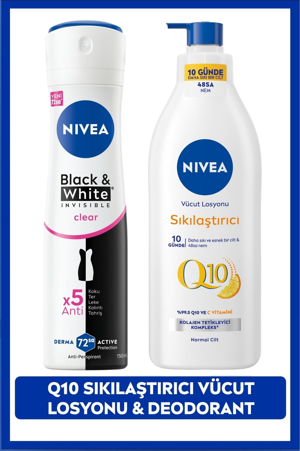Nivea Women's Spray Deodorant Black&White Invisible Clear and Q10 Firming Body Care Lotion 400ml