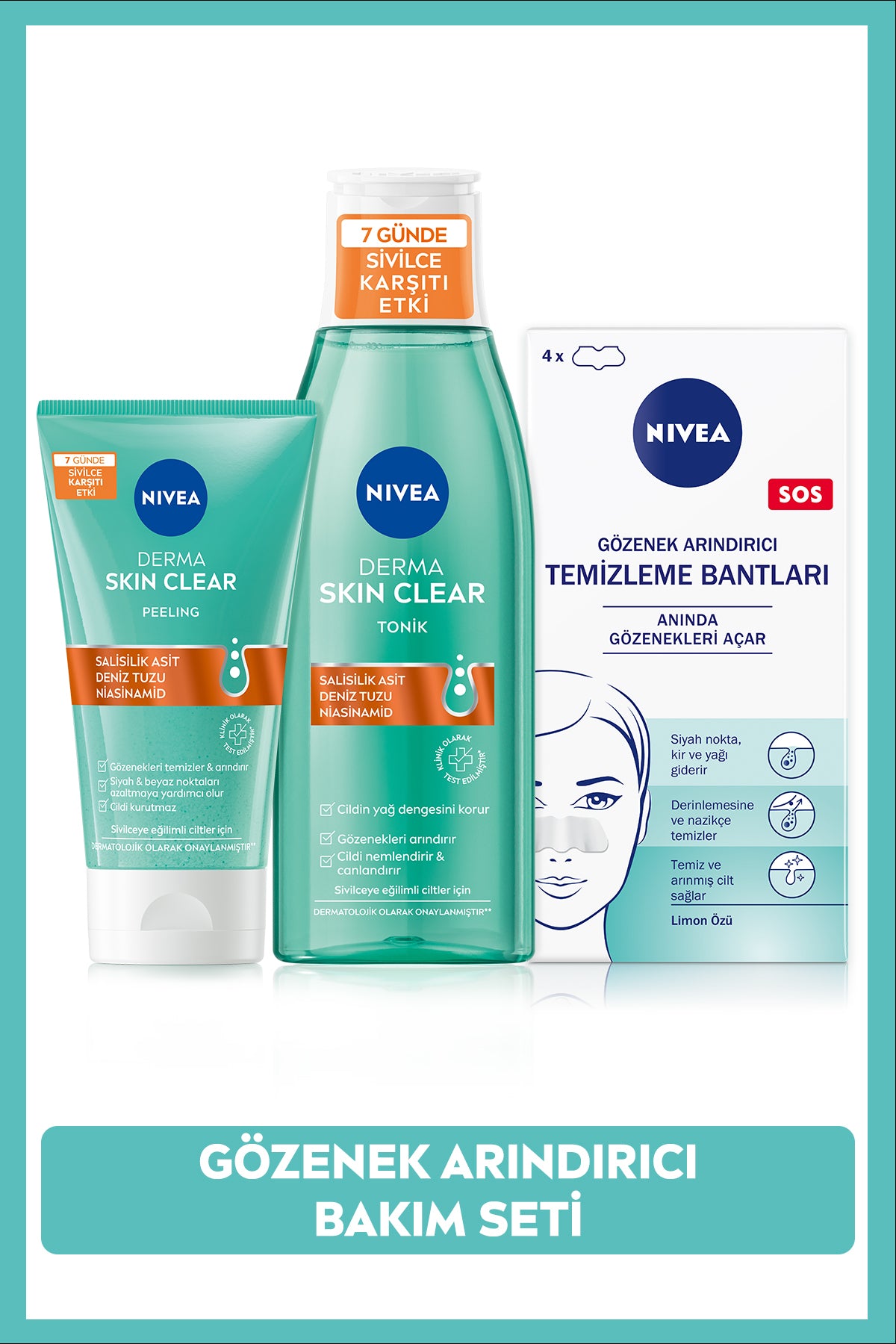 Nivea Anti-Blackhead and Acne Facial Care Set, Peeling 150ml, Facial Cleansing Gel 150ml and Nasal Strip