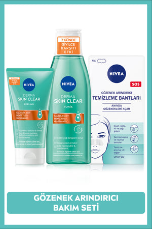 Nivea Anti-Blackhead and Acne Facial Care Set, Peeling 150ml, Facial Cleansing Gel 150ml and Nasal Strip