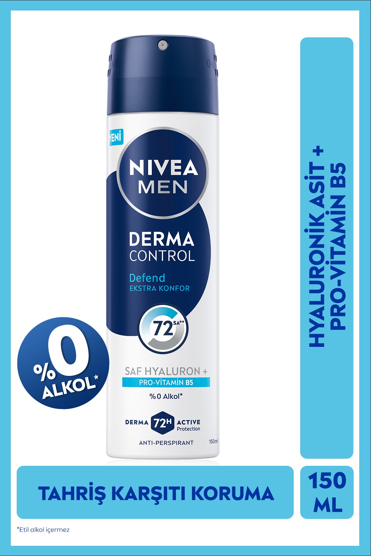 Nivea MEN Men's Spray Deodorant Derma Control Defend 150ml, Hyaluron, Pro Vitamin B5, 72 Hours Anti-perspirant