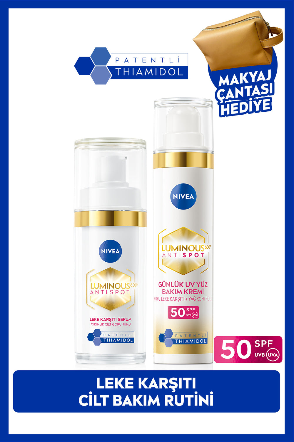 Nivea SPF50 Luminous630 Anti-Blemish Day Face Cream 40ml and Brightening Skin Serum 30ml, Gift Bag