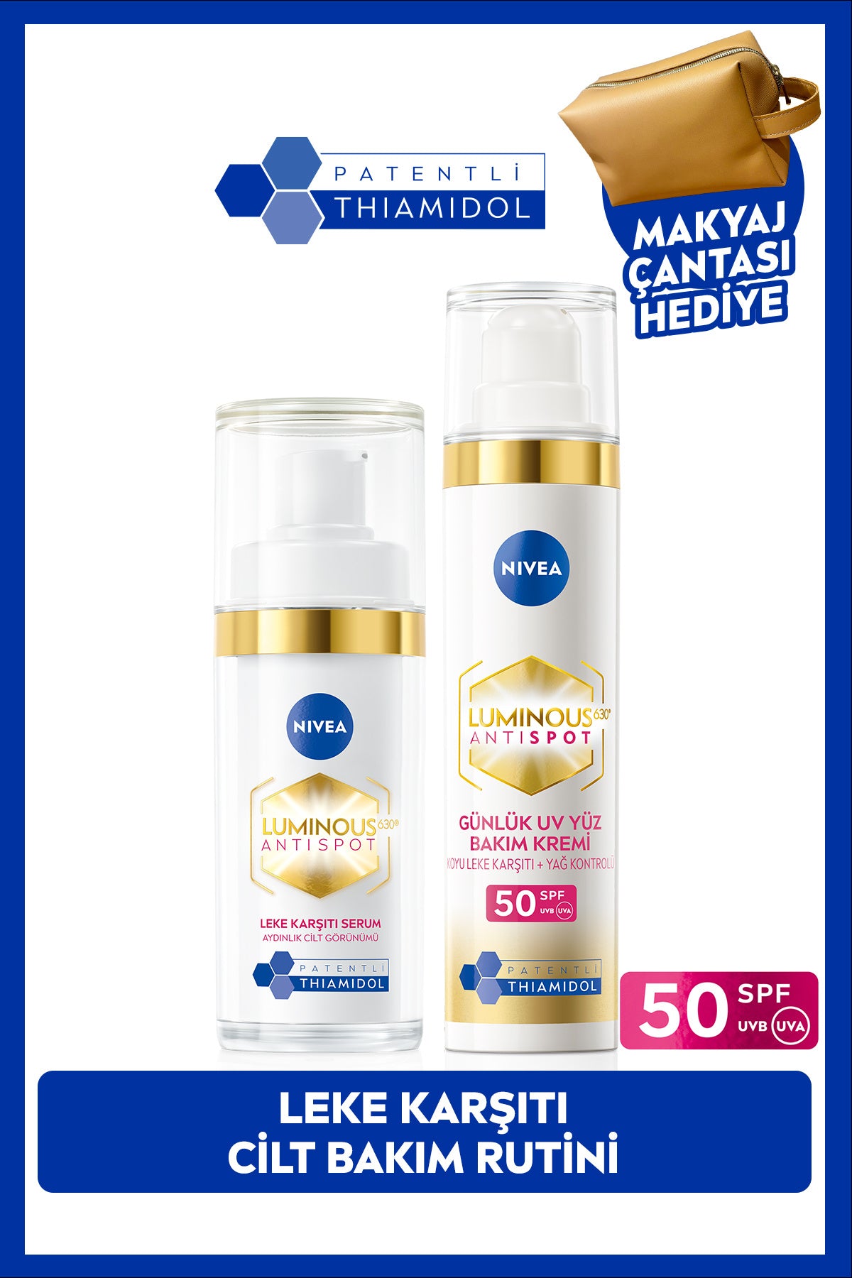 Nivea SPF50 Luminous630 Anti-Blemish Day Face Cream 40ml and Brightening Skin Serum 30ml, Gift Bag