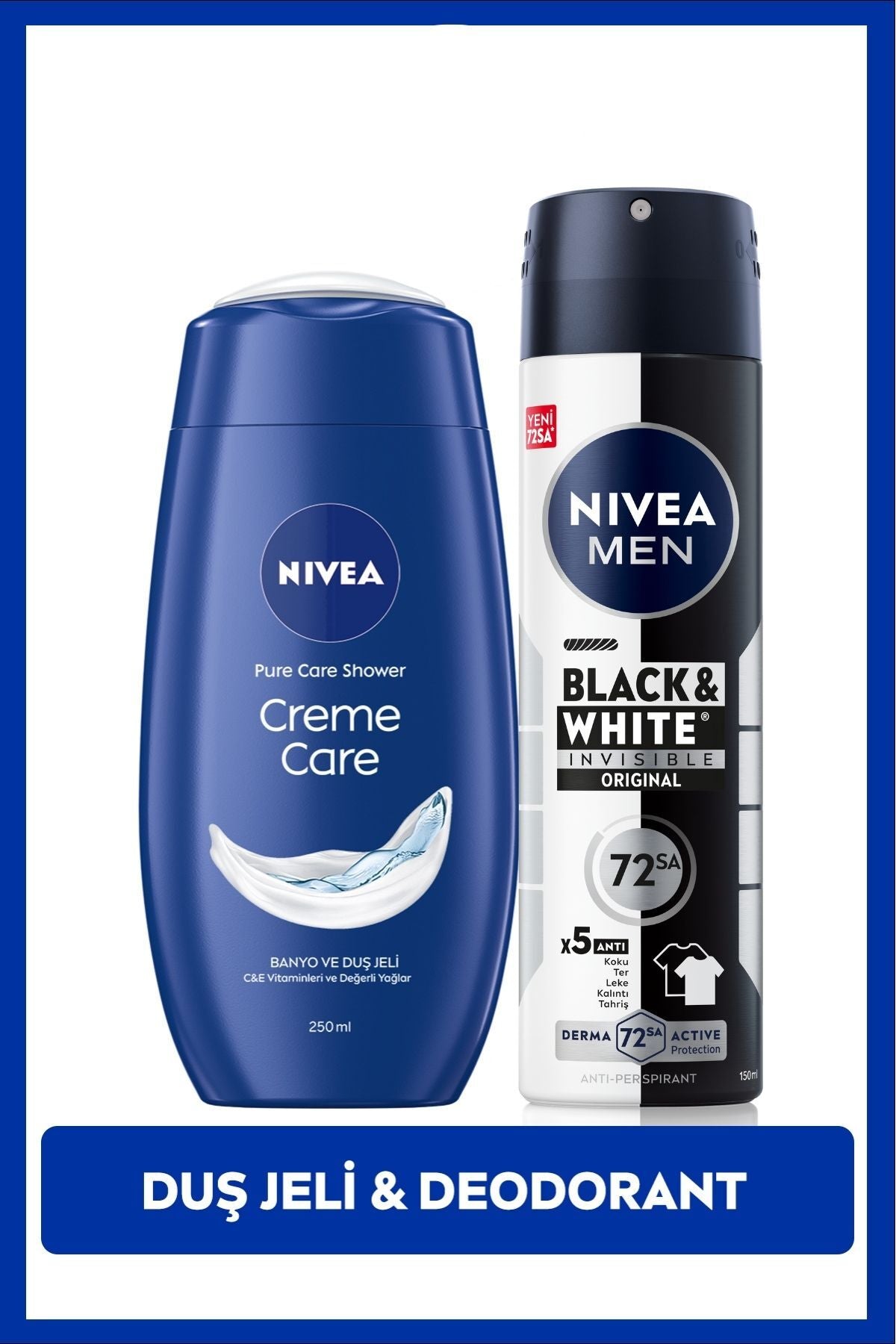 Nivea MEN Men's Spray Deodorant Black&White Invisible Original and Creme Care Moisturizing Shower Gel 250ml