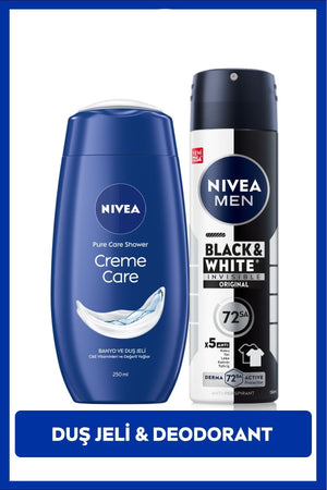 Nivea MEN Men's Spray Deodorant Black&White Invisible Original and Creme Care Moisturizing Shower Gel 250ml