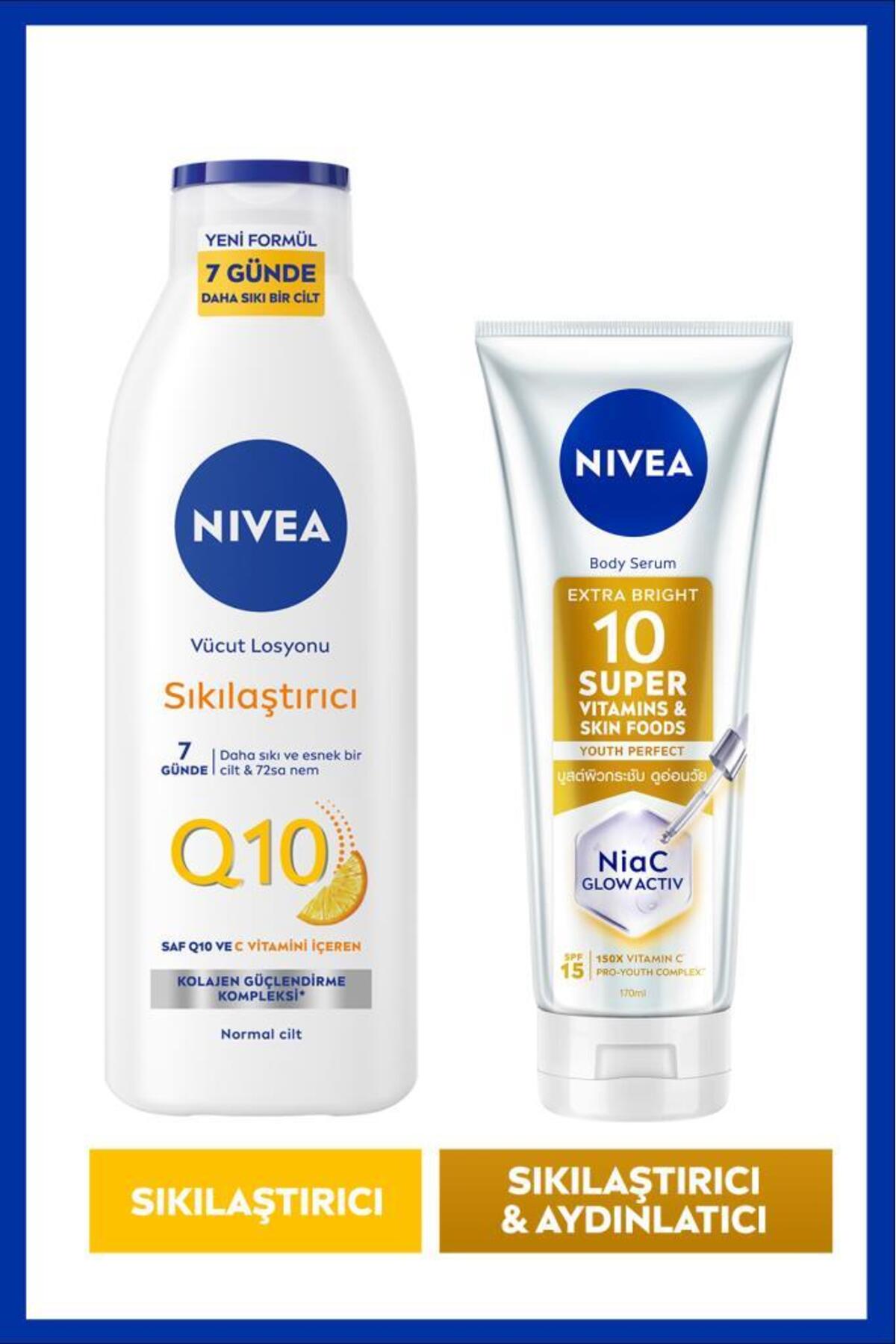 Nivea Q10 Firming Body Lotion 250 ml and Super10 Brightening, Firming Body Serum 150 ml