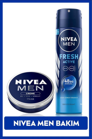 Nivea Men's Spray Deodorant Fresh Active 150ml, 48 Hour Protection and Moisturizing Men's Care Cream 75ml
