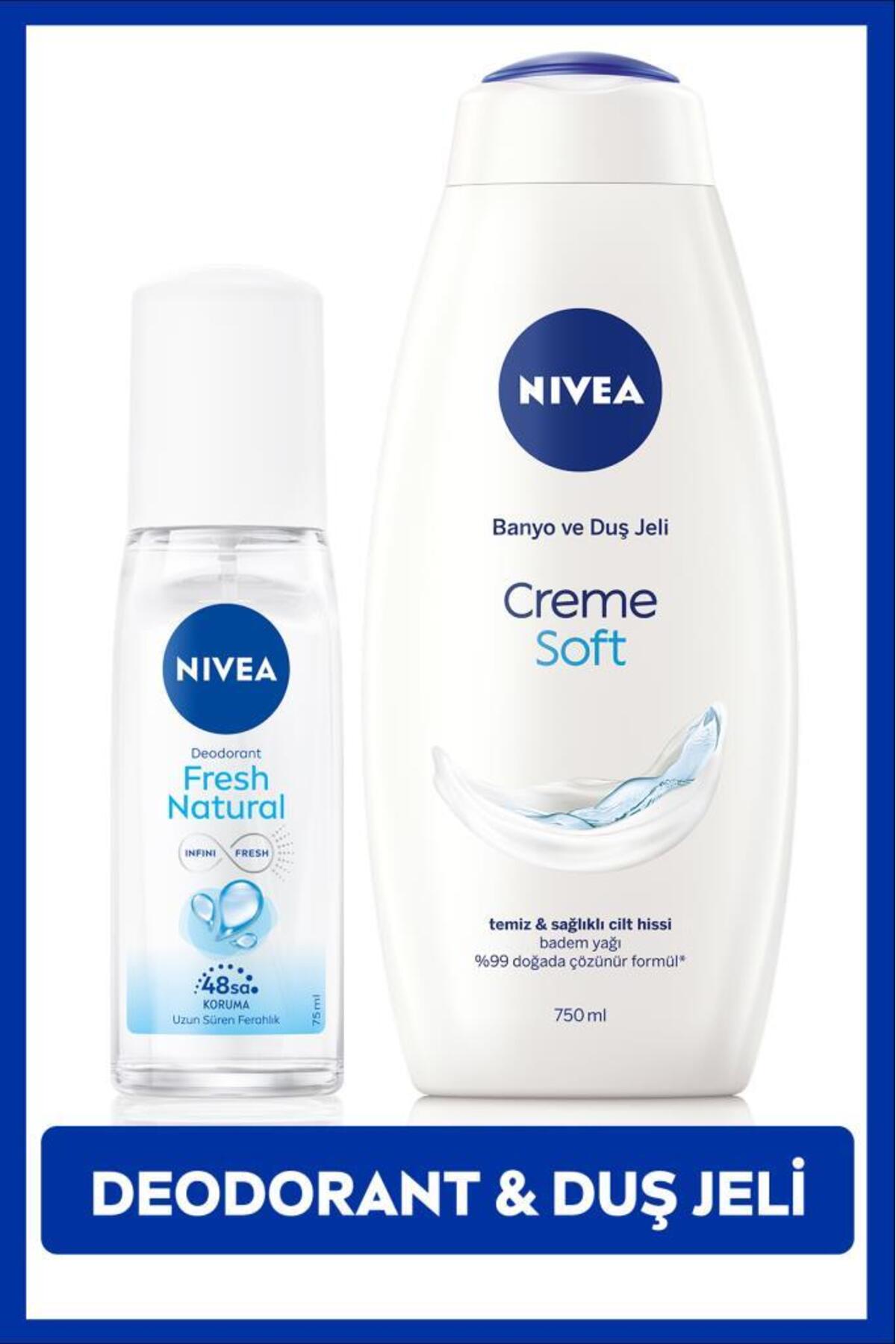 Nivea Women's Pump Spray Deodorant Fresh Natural 75ml and Creme Soft Moisturizing Shower Gel 750ml