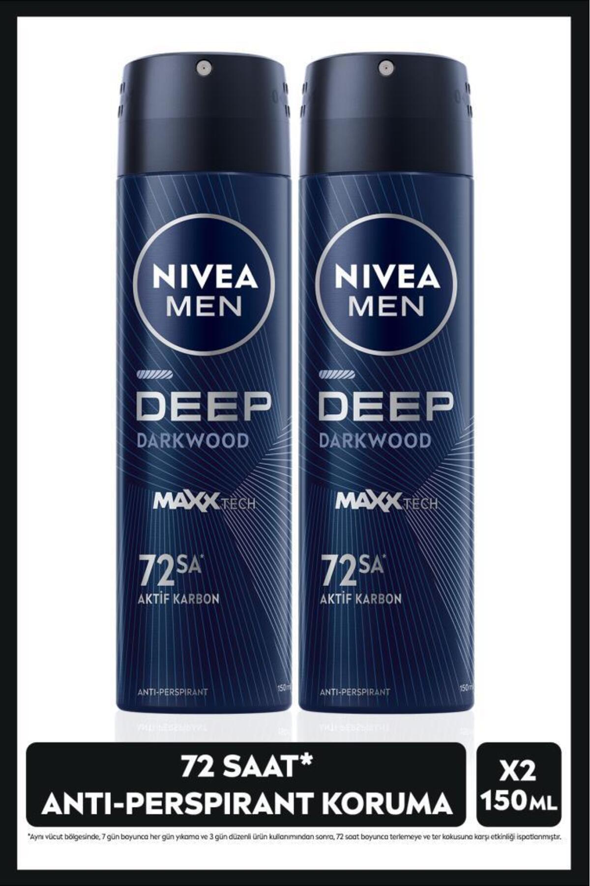 Nivea Men's Spray Deodorant Deep Dimension Activated Carbon 150ml, 72 Hours Anti-perspirant, X2 Pieces