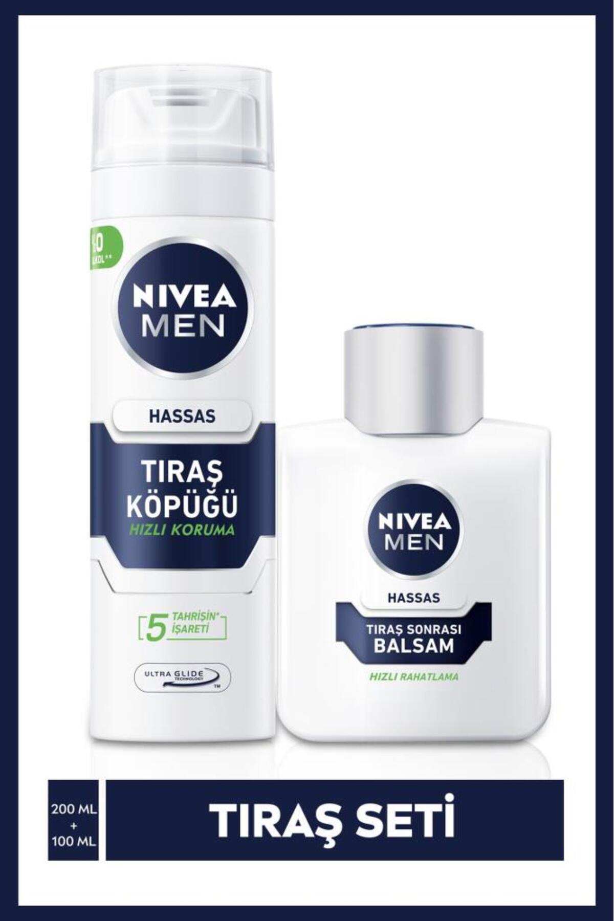 Nivea MEN Men's Shaving Care Set for Sensitive Skin, Shaving Foam 200ml and Moisturizing Balm 100ml
