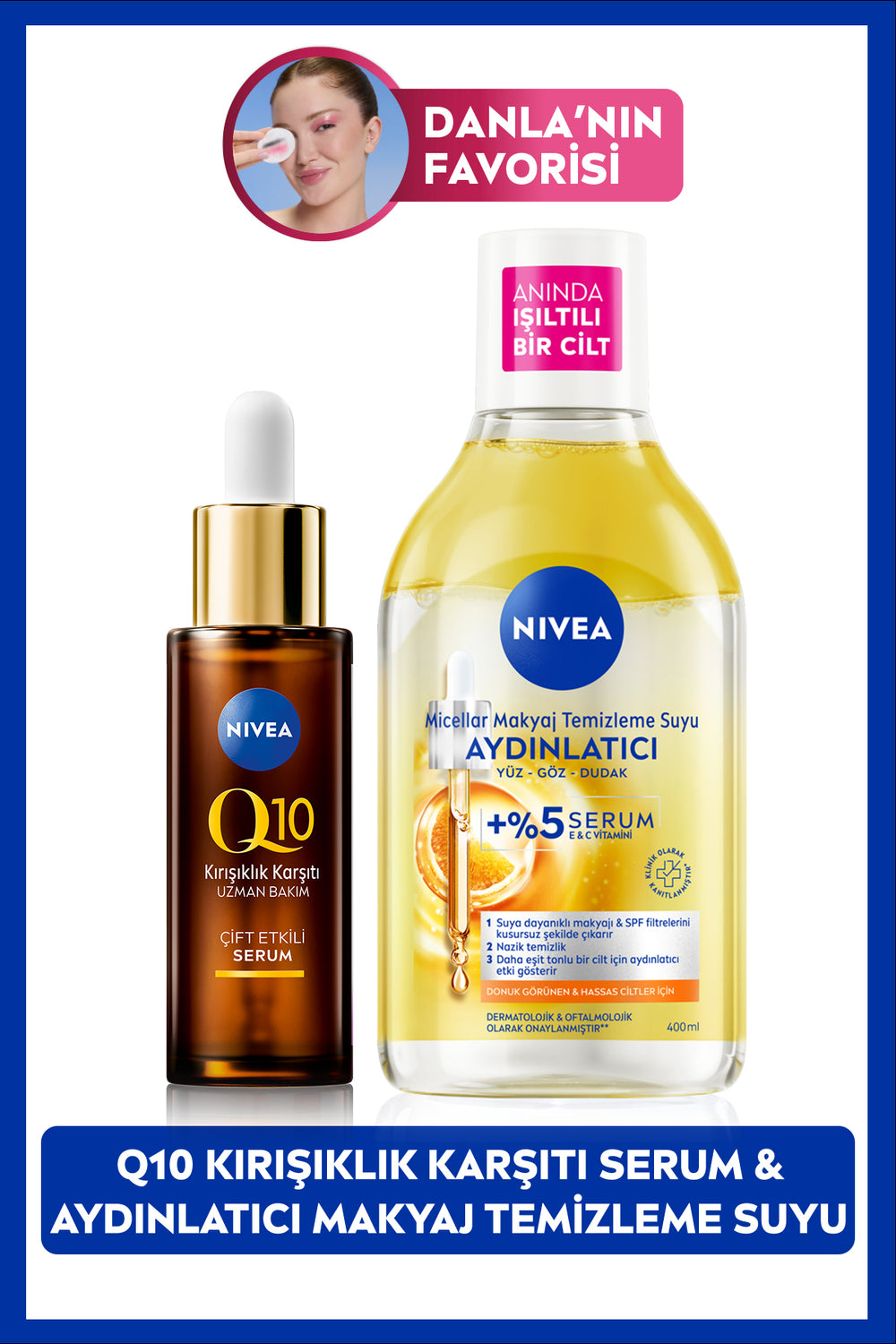 Nivea Q10 Anti-Wrinkle Double Effect Skin Serum 30ml, Brightening Micellar Make-up Cleansing Water 400ml
