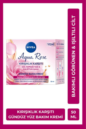 Nivea Aqua Rose Anti-Wrinkle Day Face Care Cream 50ml, Rose Petal Oil, Calcium Content