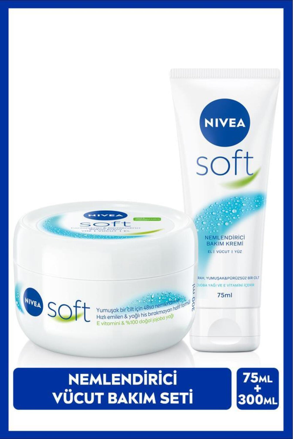 Nivea Soft Moisturizing Care Cream 300ml and Soft Cream 75ml, Hand Face Body, Vitamin E, Soft Skin, Jojoba