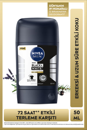 Nivea MEN Men's Stick Deodorant Black&White Epic Night 50 ml, Anti-Sweat, Fabric Protection, Alcohol-free