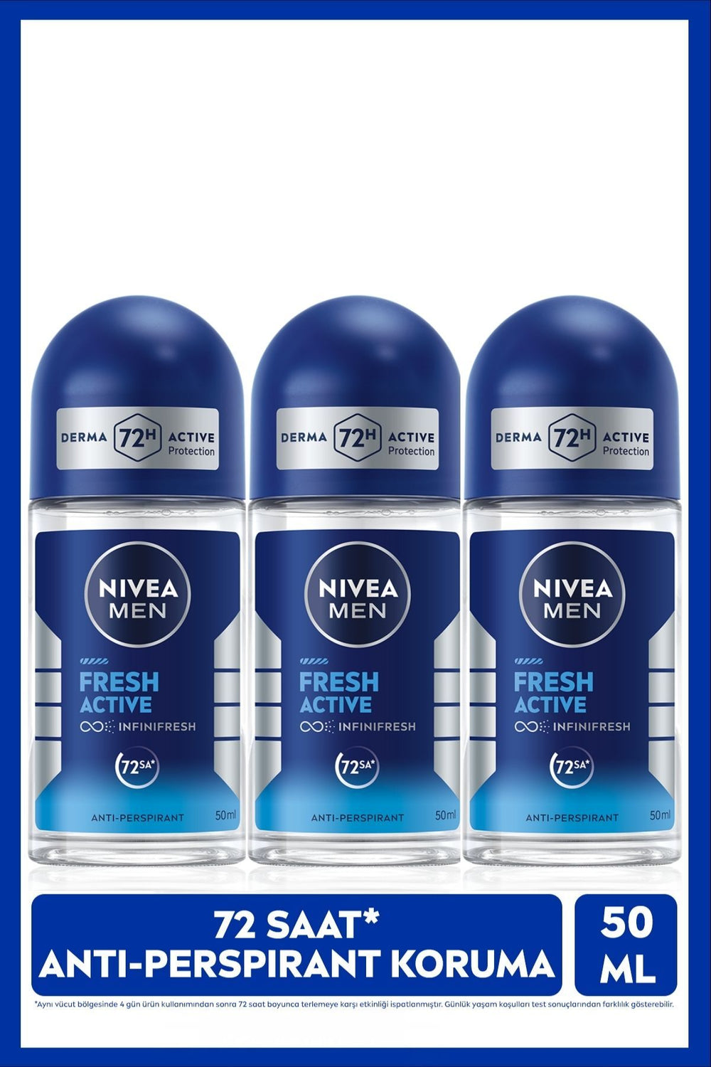 Nivea MEN Men's Roll-on Deodorant Fresh Active 50ml, 48 Hours Protection, X3 Pieces